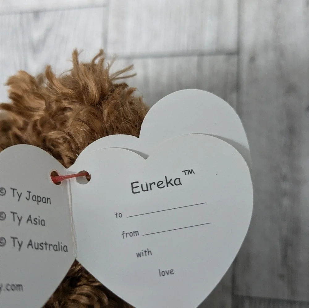 Ty Eureka Fluffy Brown Bear with Plaid Bow